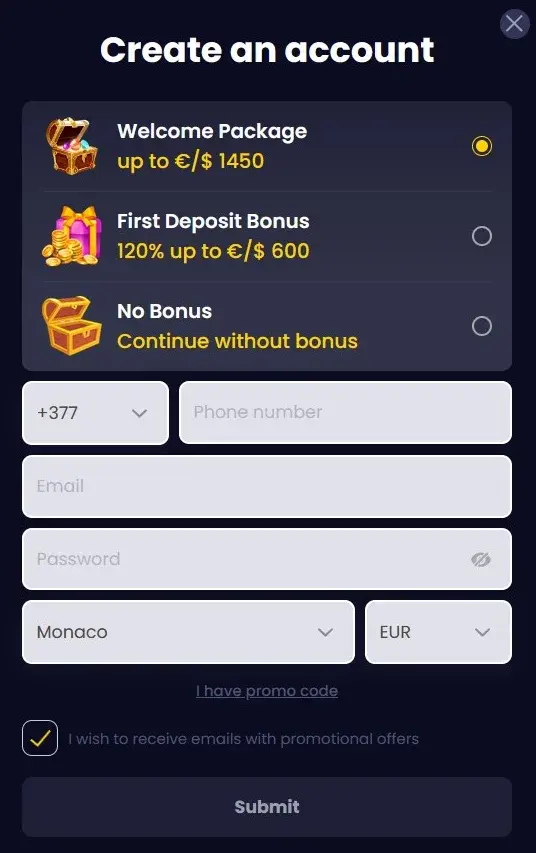 SlotsGem Casino Registration Form SlotsGem Casino Registration Form