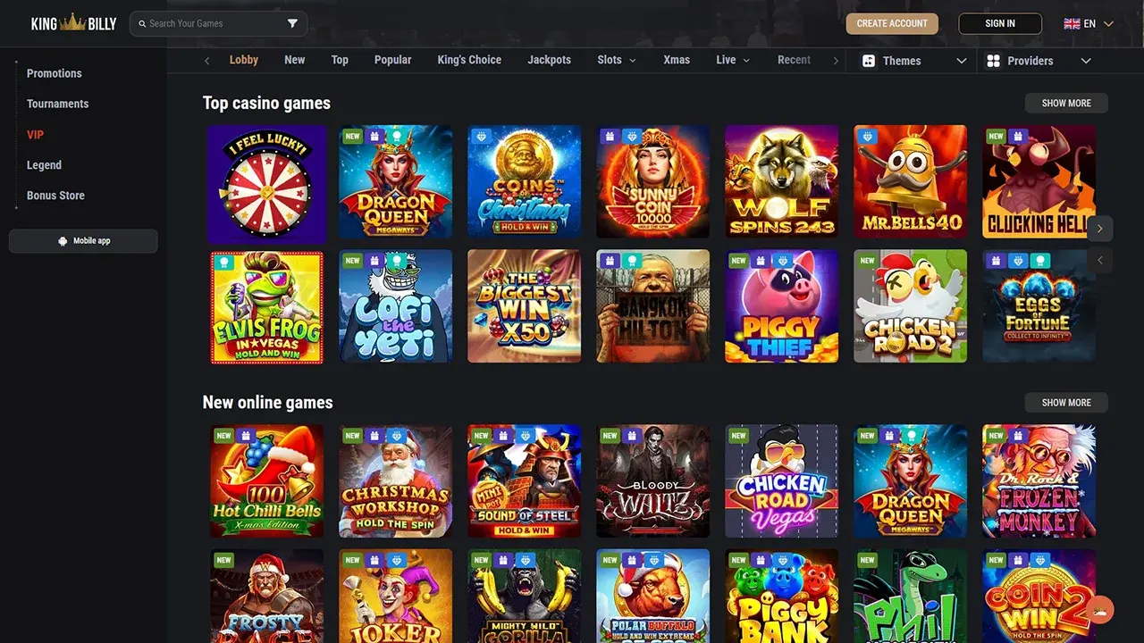 King billy casino bonus code