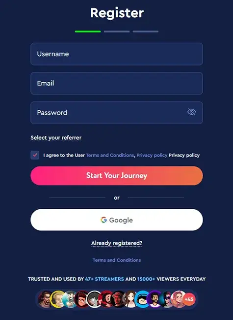 Formulaire d'inscription électronique du casino Celsius montrant les champs nom, email et mot de passe