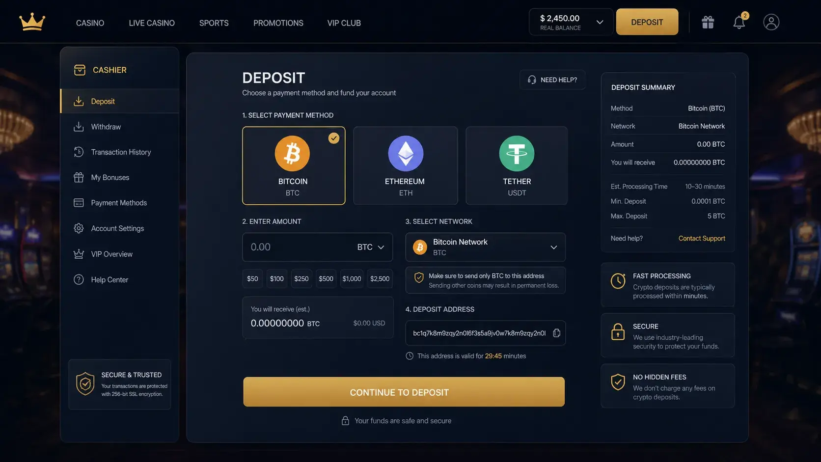 crypto casino cashier