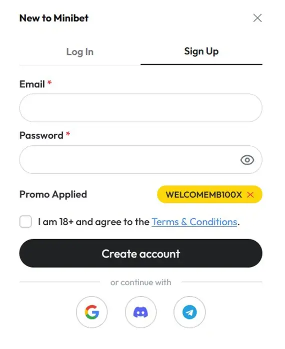 Minibet Casino Registration Form