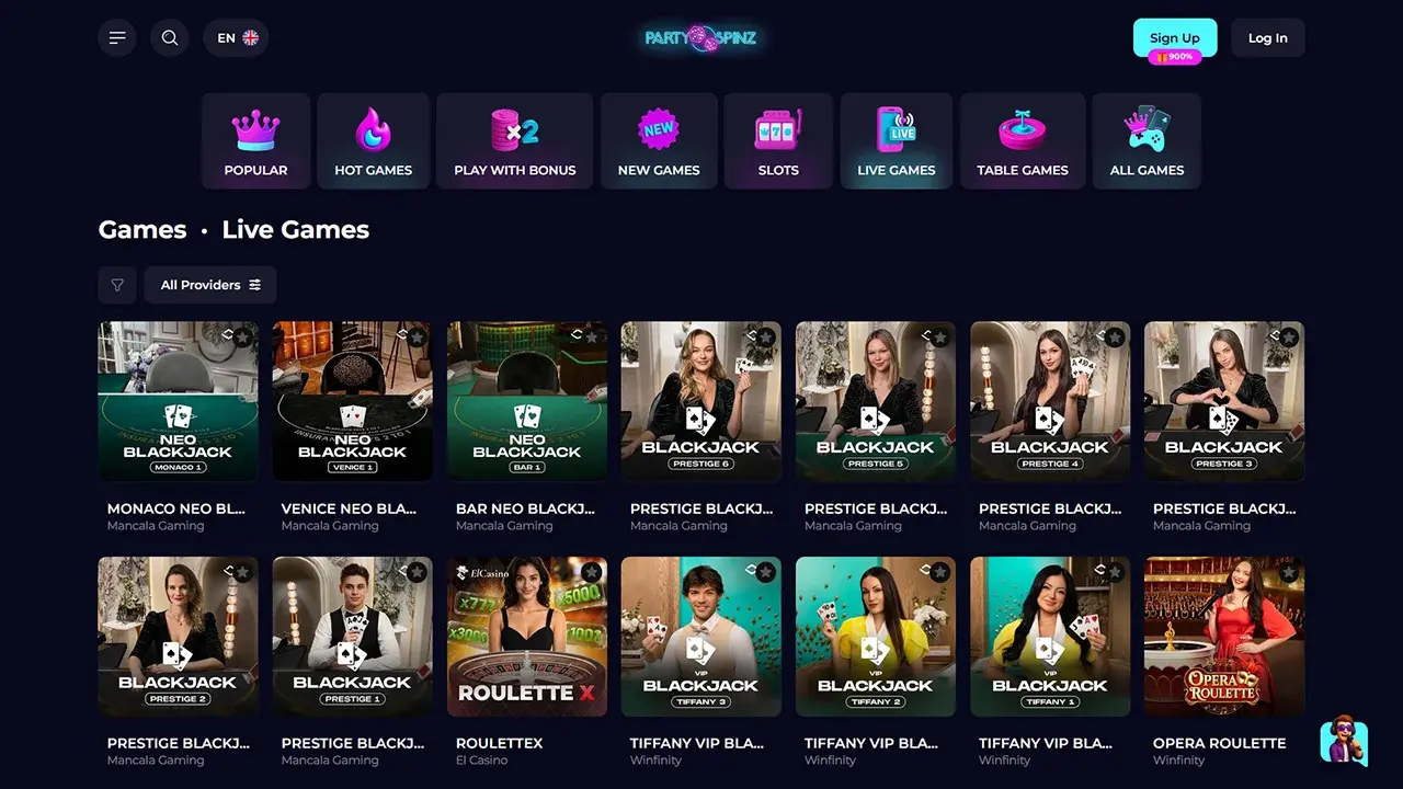 PartySpinz Casino Live Dealer