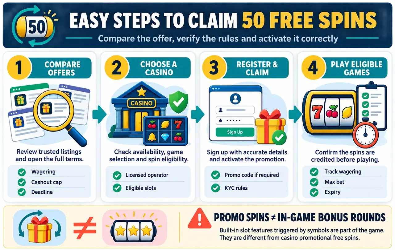 Easy Steps to Claim 50 Free Spins Easy Steps to Claim 50 Free Spins
