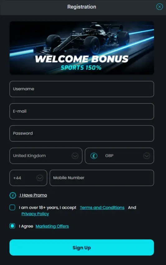 Cosmobet Casino Registration Form