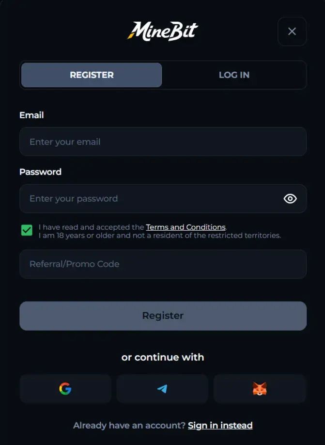 MineBit Registration Form MineBit Registration Form