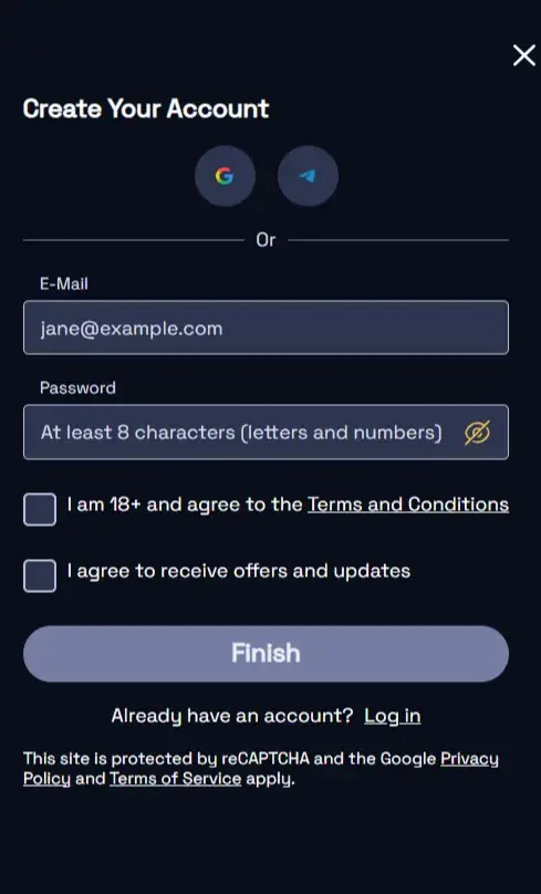 SpinCrypto Casino Registration Form SpinCrypto Casino Registration Form