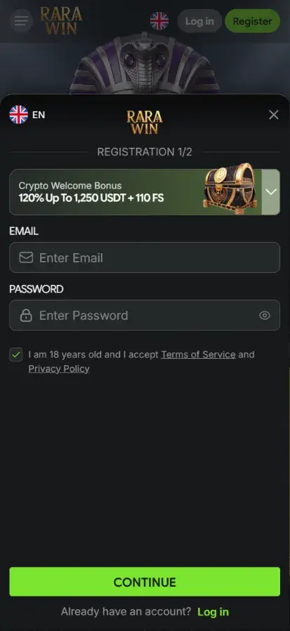 RaraWin Casino Registration Form RaraWin Casino Registration Form