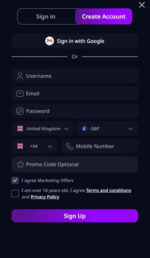 Zizobet Casino Registration Form Zizobet Casino Registration Form